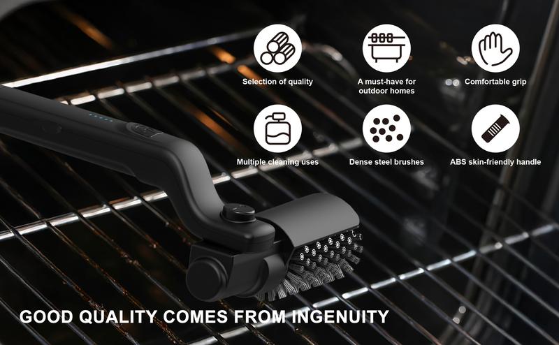 Product Introduction of Upgraded Electric Grill Brush, Cordless Rechargeable Grill Cleaning Brush with Adjustable Angle, Stainless Steel Brush Head, 3-Speed Power, 120-Min Runtime, Waterproof Cleaner for BBQ Grates (Black) 2
