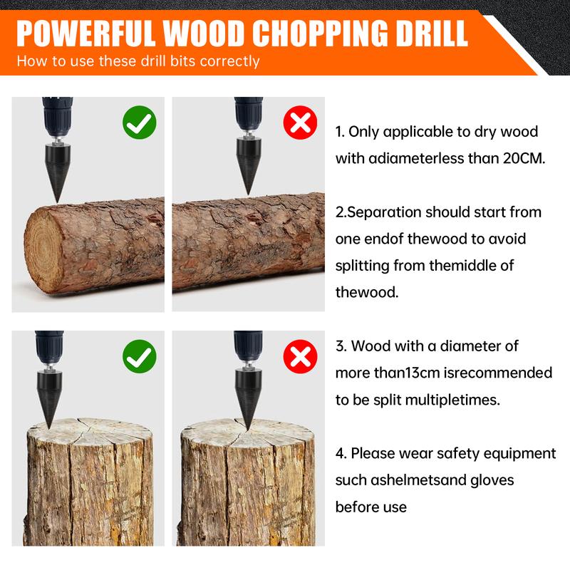 Firewood Splitter,32mm Firewood Splitting Bits,Simple Firewood Splitter,Heavy-Duty Electric Drill Bits,Detachable Screwdrivers,Suitable for Impact Drills,Electric Hammers,Hand Drills (Round + Square + Hexagonal).