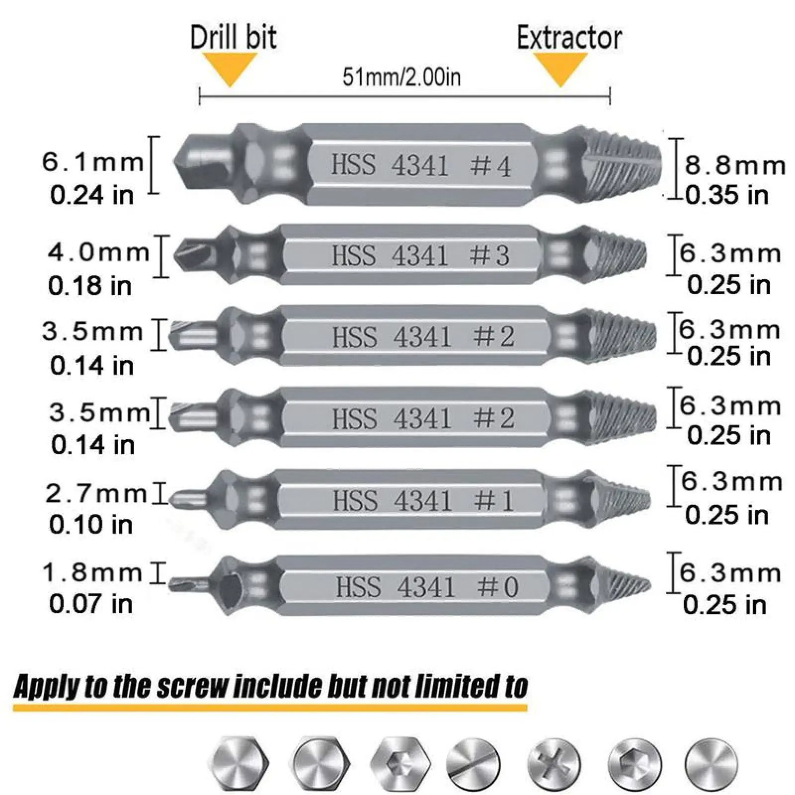 Stripped Broken Screw Remover,6 Counts Set Easy Out Bolt Extractor, Damaged Screw Extractor Set,Double Head Extraction Design Extractor Head