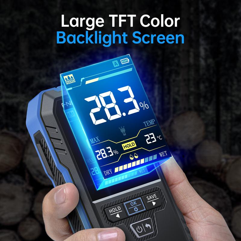 Rechargable Wood Moisture Meter Pinless 4-in-1 Detector 
