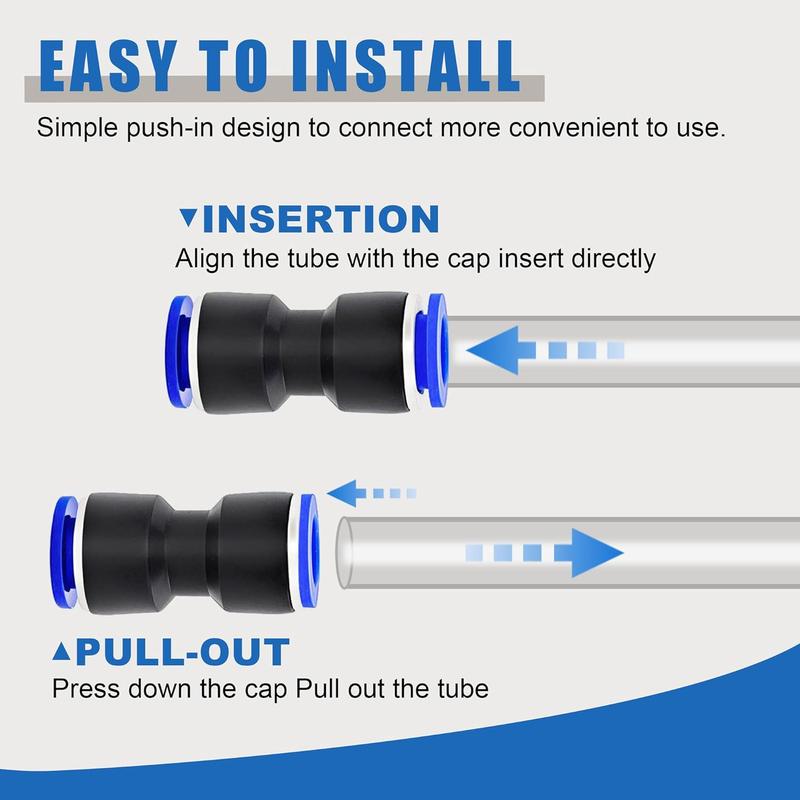 100 count Push to Connect Fittings Pneumatic Air Line 4 6 8 10 12 mm Straight Push to Link Quick Release Connectors with 1 count Tube