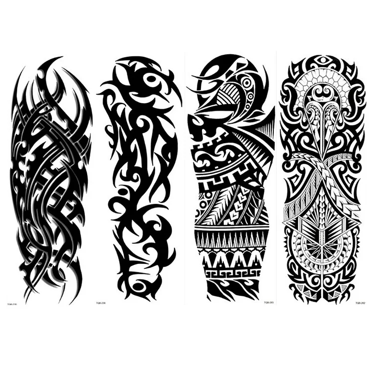 4 Sheets Full Arm Maori Totem Sleeve Black Cool 170mm * 480mm Waterproof Temporary Tattoo