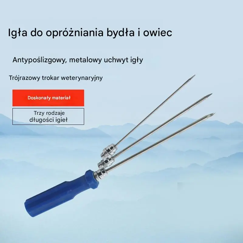 【Handle + 3 kinds of needles】Stainless steel veterinary needle for stomach venting