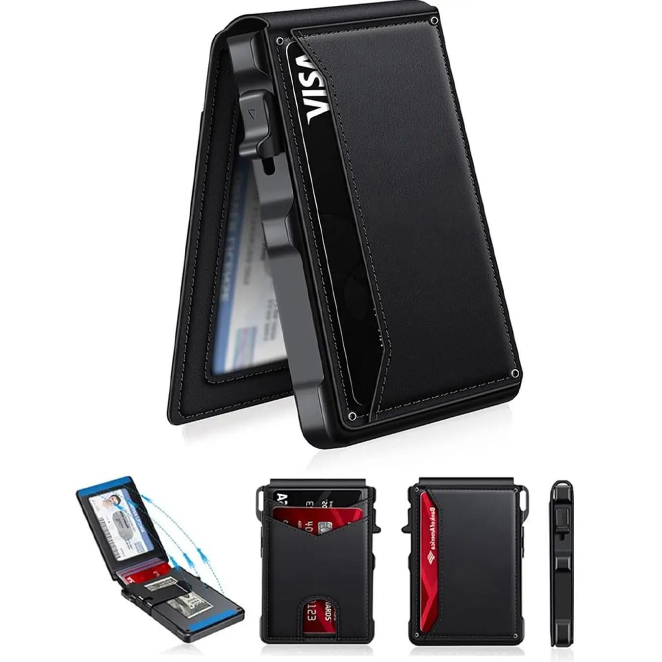 Minimalist Men’s Slim Wallet: 9 - 13 Cards, Money Clip, ID Window. RFID - Blocking, Aluminum Bifold Pop - Up SpringStatements