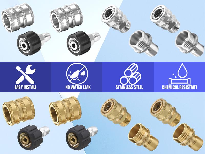 Product Introduction of M MINGLE Ultimate Pressure Washer Adapter Set, Stainless Steel Quick Disconnect Kit, M22 Swivel to 3/8 Inch Quick Connect, 3/4 Inch to Quick Release, 8-Pack 1