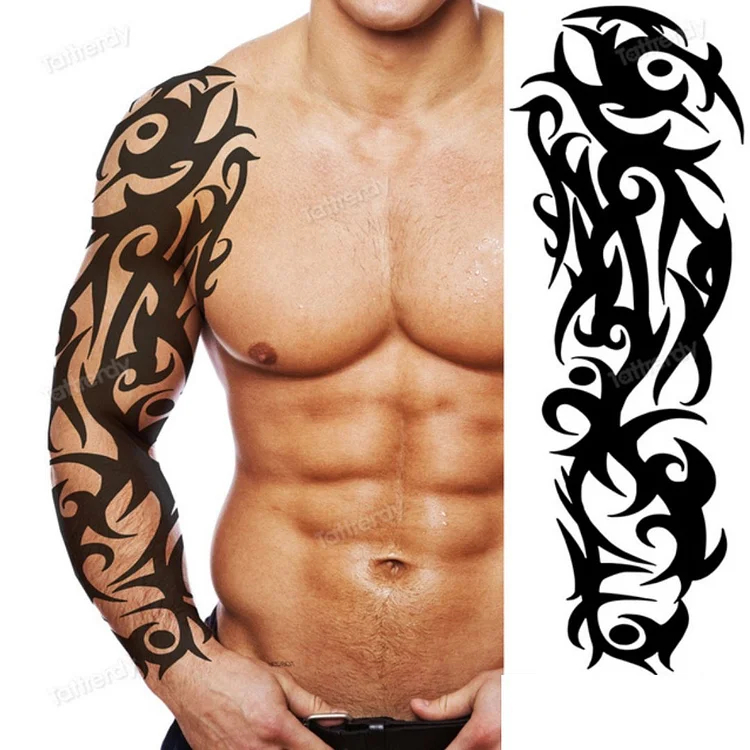 4 Sheets Full Arm Maori Totem Sleeve Black Cool 170mm * 480mm Waterproof Temporary Tattoo