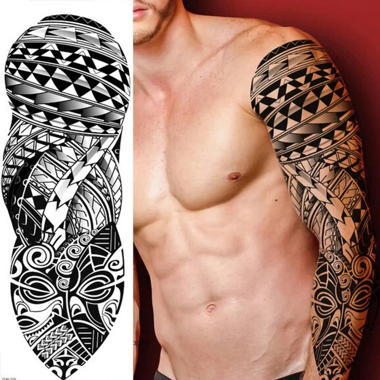 4 Sheets Full Arm Maori Totem Sleeve Black Cool 170mm * 480mm Waterproof Temporary Tattoo