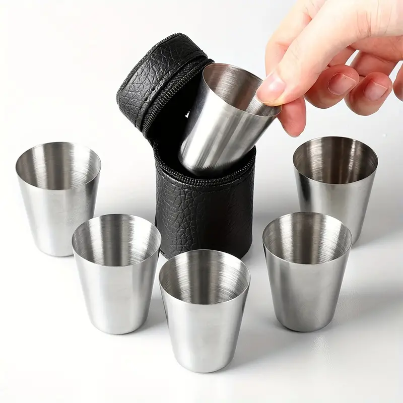 5pcs/set, Outdoor Practical Travel Stainless Steel Cup Mini Set, Whiskey Cup