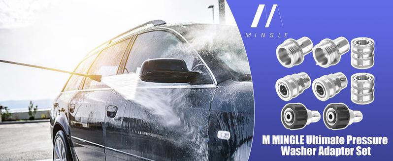 Product Introduction of M MINGLE Ultimate Pressure Washer Adapter Set, Stainless Steel Quick Disconnect Kit, M22 Swivel to 3/8 Inch Quick Connect, 3/4 Inch to Quick Release, 8-Pack 17