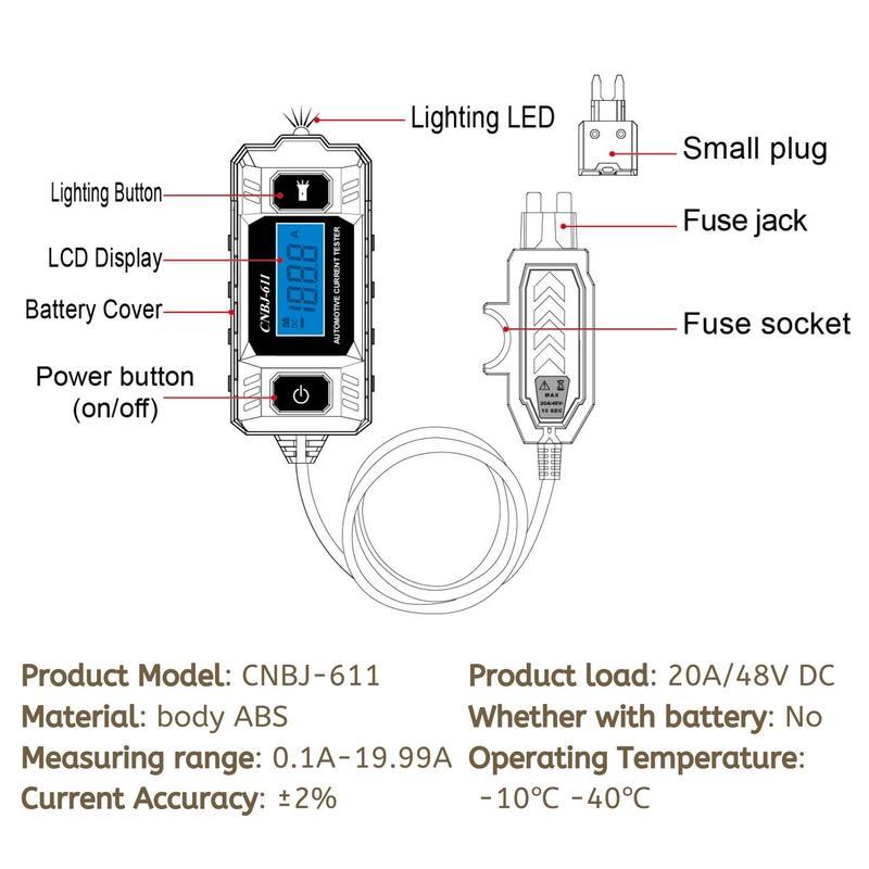 Car Circuit Probe Tester, Automobile Current Tester, Circuit Measure, Fuse Tester Max 48V, Automotive Tester, Fault Test Tool