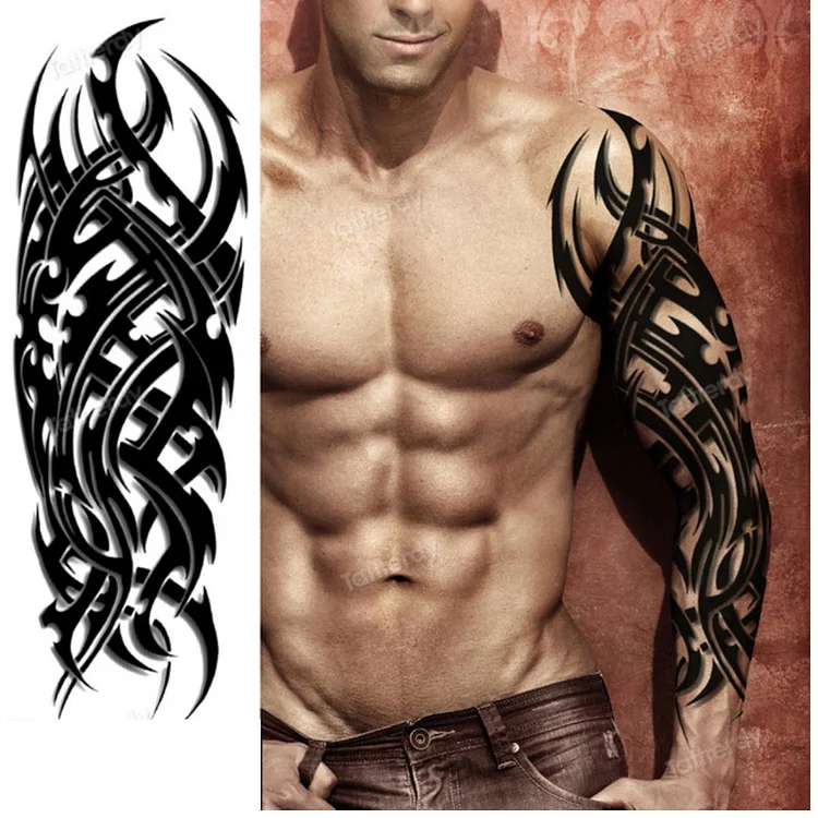 4 Sheets Full Arm Maori Totem Sleeve Black Cool 170mm * 480mm Waterproof Temporary Tattoo