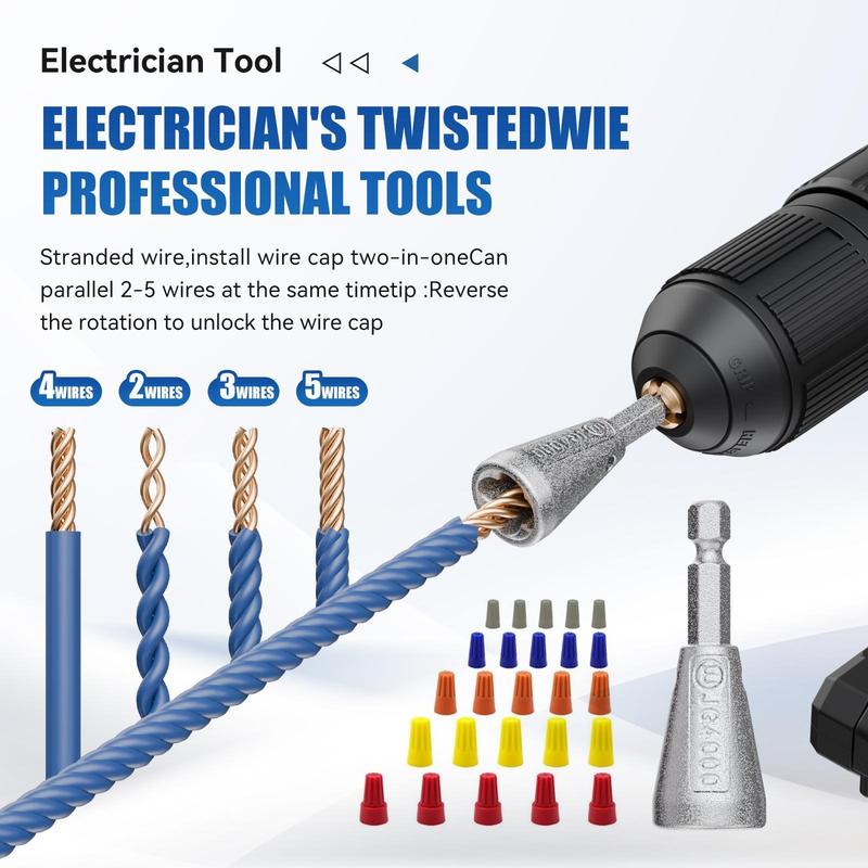 Product Introduction of KPKL&nbsp;9 in 1 Wire Stripper&nbsp;for Drill, Wire Stripping&nbsp;Tool and Twisting&nbsp;Connector&nbsp;Set,&nbsp;Quick Release Fitting Adjustable Cable Stripper,&nbsp;Wire Stripping Professional Electrician Tools Set（6/8/10/12/14 AWG） 3