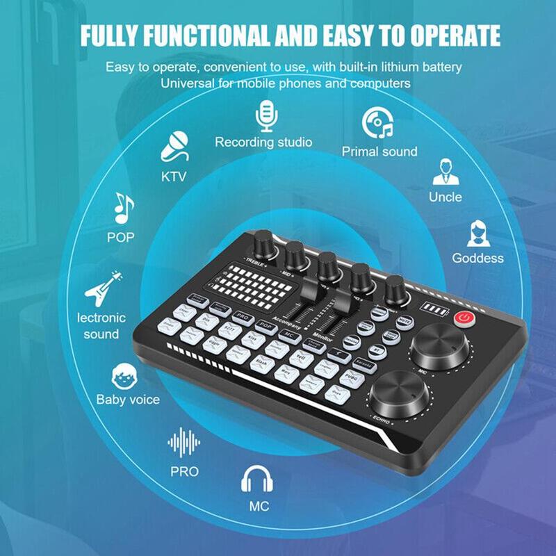 Product Introduction of Live Sound Card with DJ Mixer Effects & Voice Changer,&nbsp;Multi-Application Podcast Production Studio Equipment, Sound Card&nbsp;for Streaming Podcasting Gaming 6