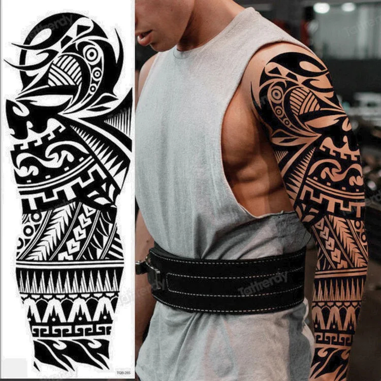 4 Sheets Full Arm Maori Totem Sleeve Black Cool 170mm * 480mm Waterproof Temporary Tattoo