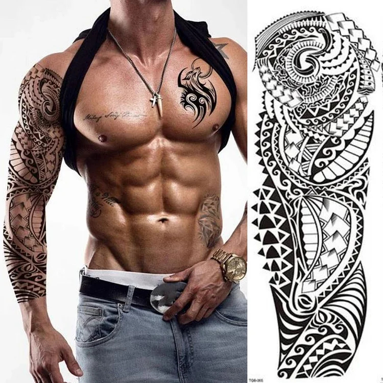 4 Sheets Full Arm Maori Totem Sleeve Black Cool 170mm * 480mm Waterproof Temporary Tattoo