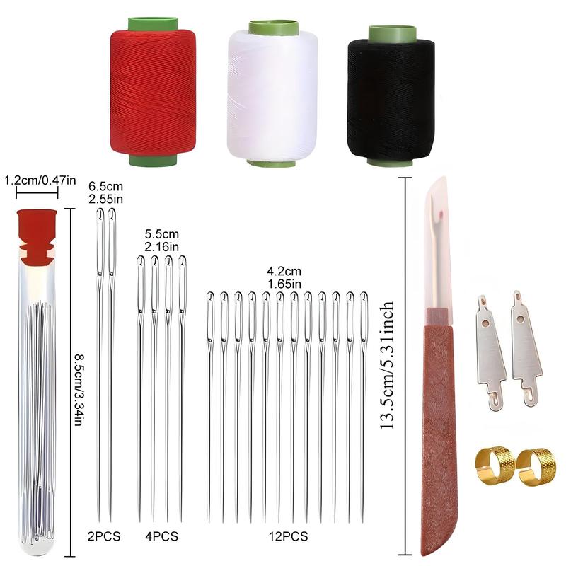 34 PCS Big Eye Steel Needles Set - Long & Thin Handmade Quilting & Sewing Needles Kit for DIY Embroidery Mending Sewing Projects
