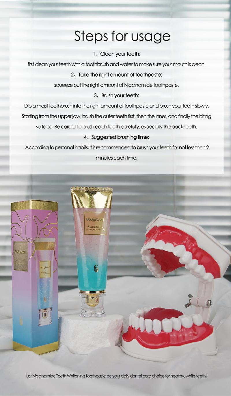 Product Introduction of Bodyaccel Toothpaste's newest fast-acting whitening formula - derived from natural peach extract - niacinamide! 13