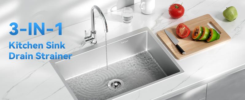 Product Introduction of JOMST 3-in-1 Kitchen Sink Drain Strainer, Stainless Steel Sink Plug, Deodorizing Anti-Clog Basket Strainer for US Standard 3-1/2 Inch Drains 0