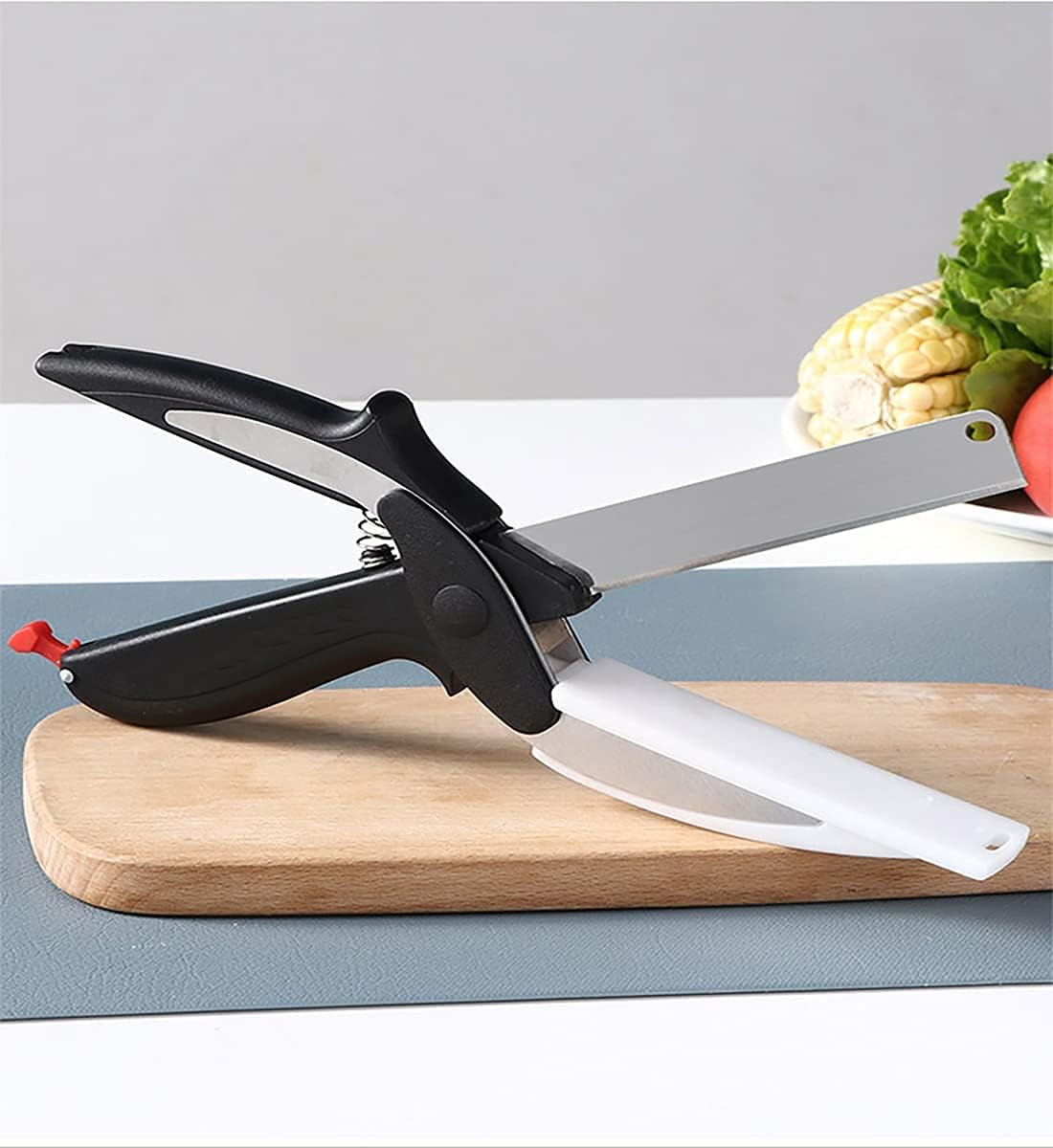 Food Cutter Smart Scissors, Fruit Chopper Scissors Vegetable Scissors with Built-in Cutting Board Easy Cutting Fit for You and Your Friends