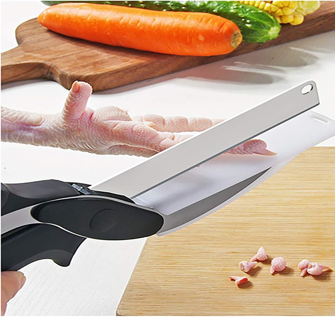 Food Cutter Smart Scissors, Fruit Chopper Scissors Vegetable Scissors with Built-in Cutting Board Easy Cutting Fit for You and Your Friends