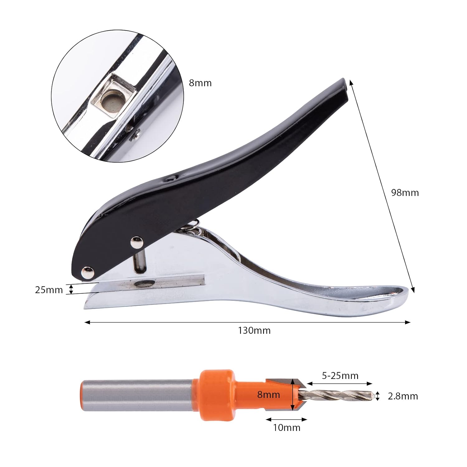 Hole Punch, Durable 8mm Woodworking Hole Punch