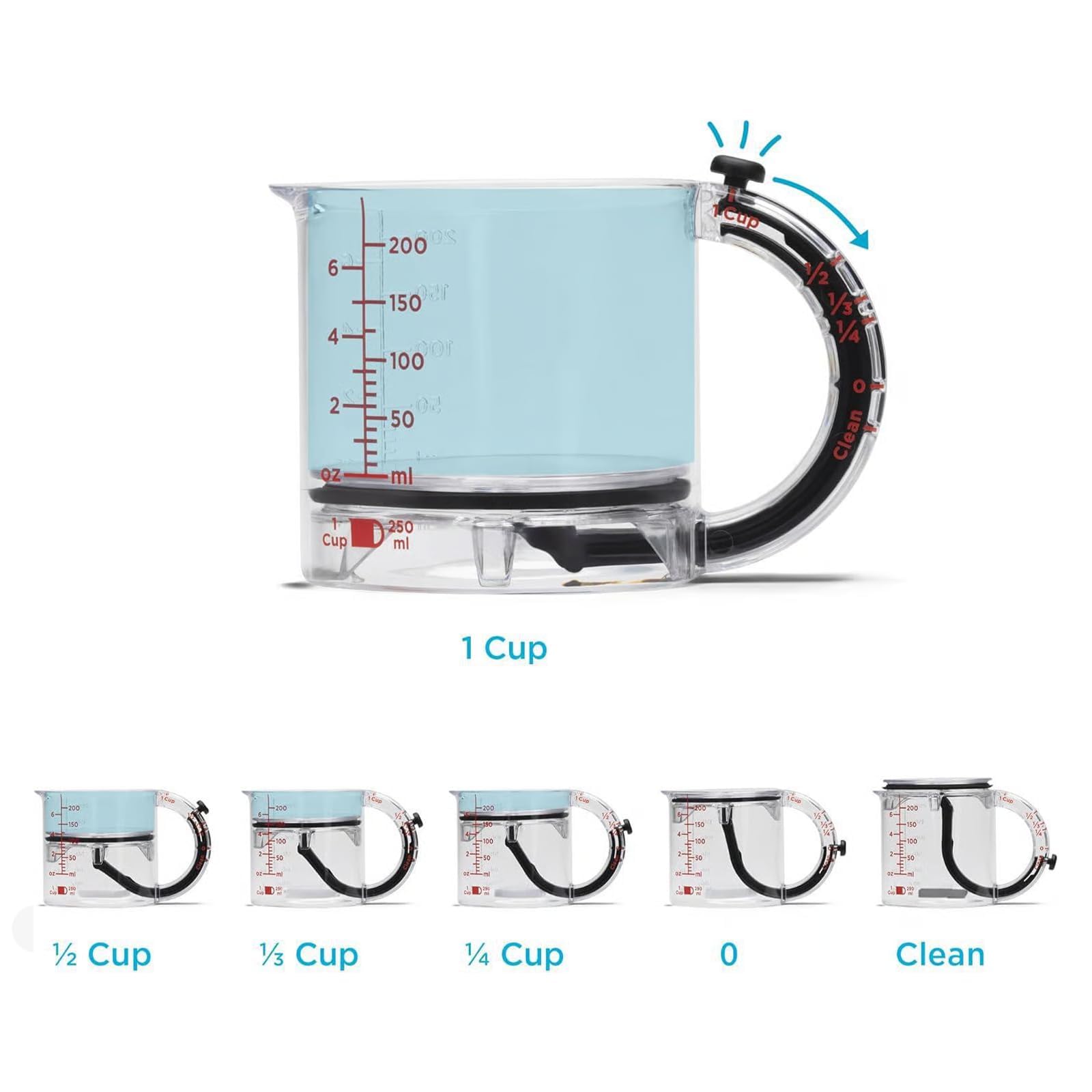 All-in-1 Adjustable Measuring Cup, 4 in 1 Adjustable Measuring Cup, No Waste DesignAdjustable, Multi-functional MeasuringCup with Seal Base, Easy to Clean, Push-In Measurings Cups