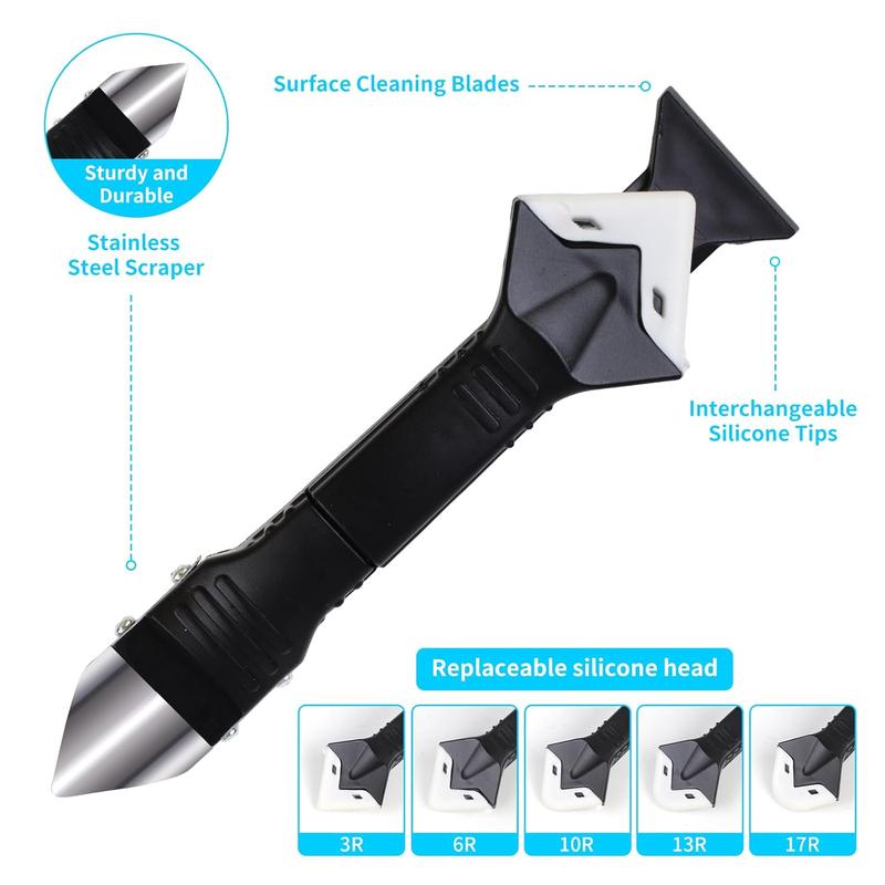 11Pcs Silicone Caulking Tools 3 in1 Grout Removal Tool(Stainless Steelhead)&Grout Remove Scraper, Caulk Remover for Kitchen/Bathroom/Window