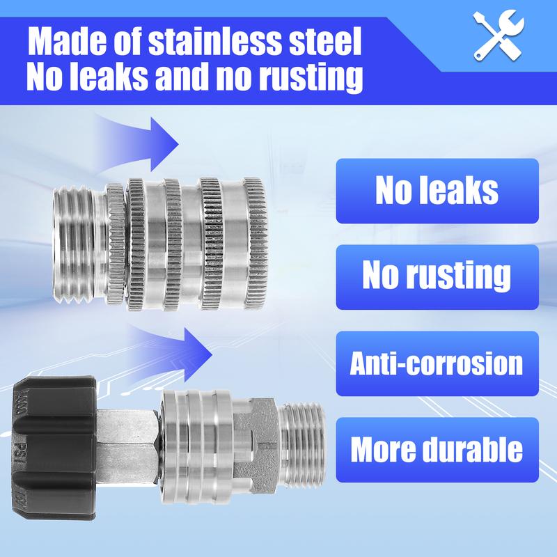 M MINGLE Ultimate Pressure Washer Adapter Set, Stainless Steel Quick Disconnect Kit, M22 Swivel to 3/8 Inch Quick Connect, 3/4 Inch to Quick Release, 8-Pack