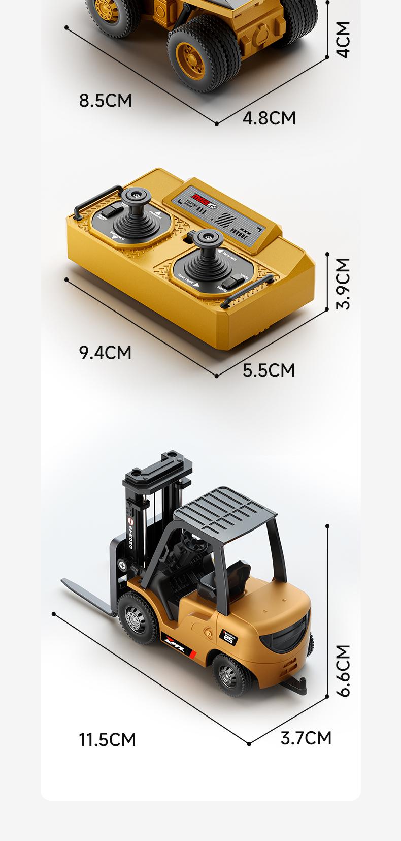 BRRRRT 1/64 Mini Forklift Toy,Remote Control Excavator and Dump Truck Full Proportion Toy Set with Lights and Sounds for Adults Kids Boys and Girls RC Construction Vehicles