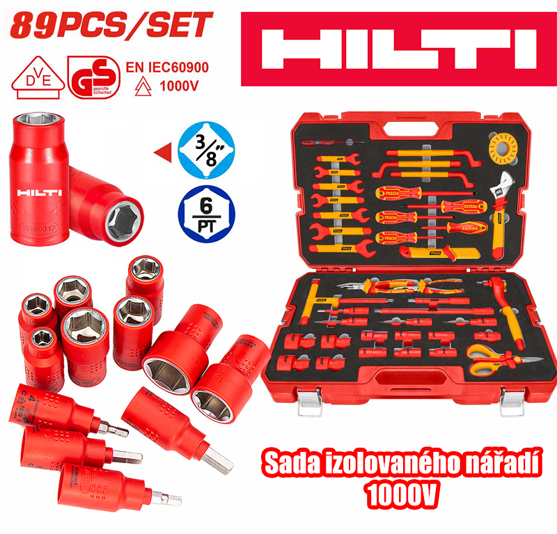 Sada ráčnových klíčů Hilti, 1000V izolovaný materiál, sada 89 kusů