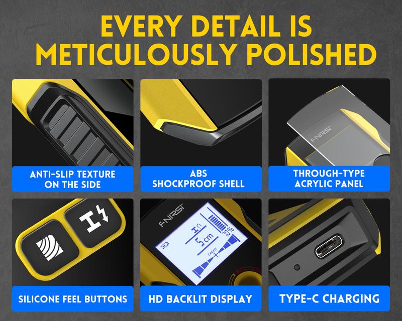 Product Introduction of FNIRSI WD-01 Metal Detector Wall Scanner with Newly Designed Positioning Hole for AC Live Cable Wires Metal Wood Stud Find 9