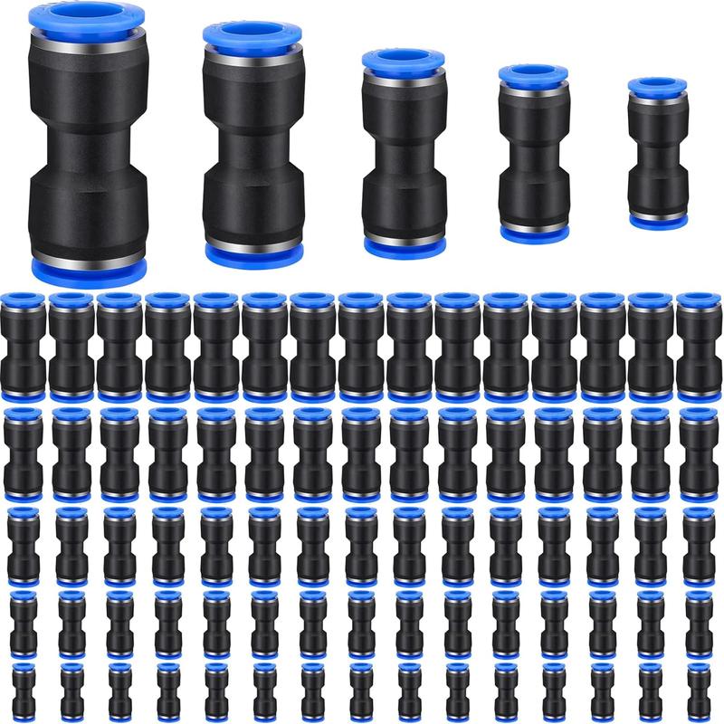 100Pcs Straight Push Connectors - Quick Connect Air Hose Fittings 4 6 8 10 12 mm Tube,Quick Release Pneumatic Connectors,Air Line Fittings,Tool