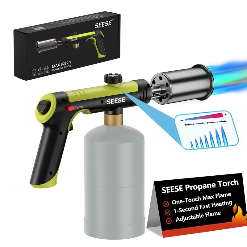 Powerful Propane Torch(Propane Tank Not Included),With One-Touch Max Fire Button and Safety Lock, Adjustable Blow Torch for Sous Vide Searing Steak, BBQ, Cooking,Grill, Campfire, Fireplace,Charcoal Wood