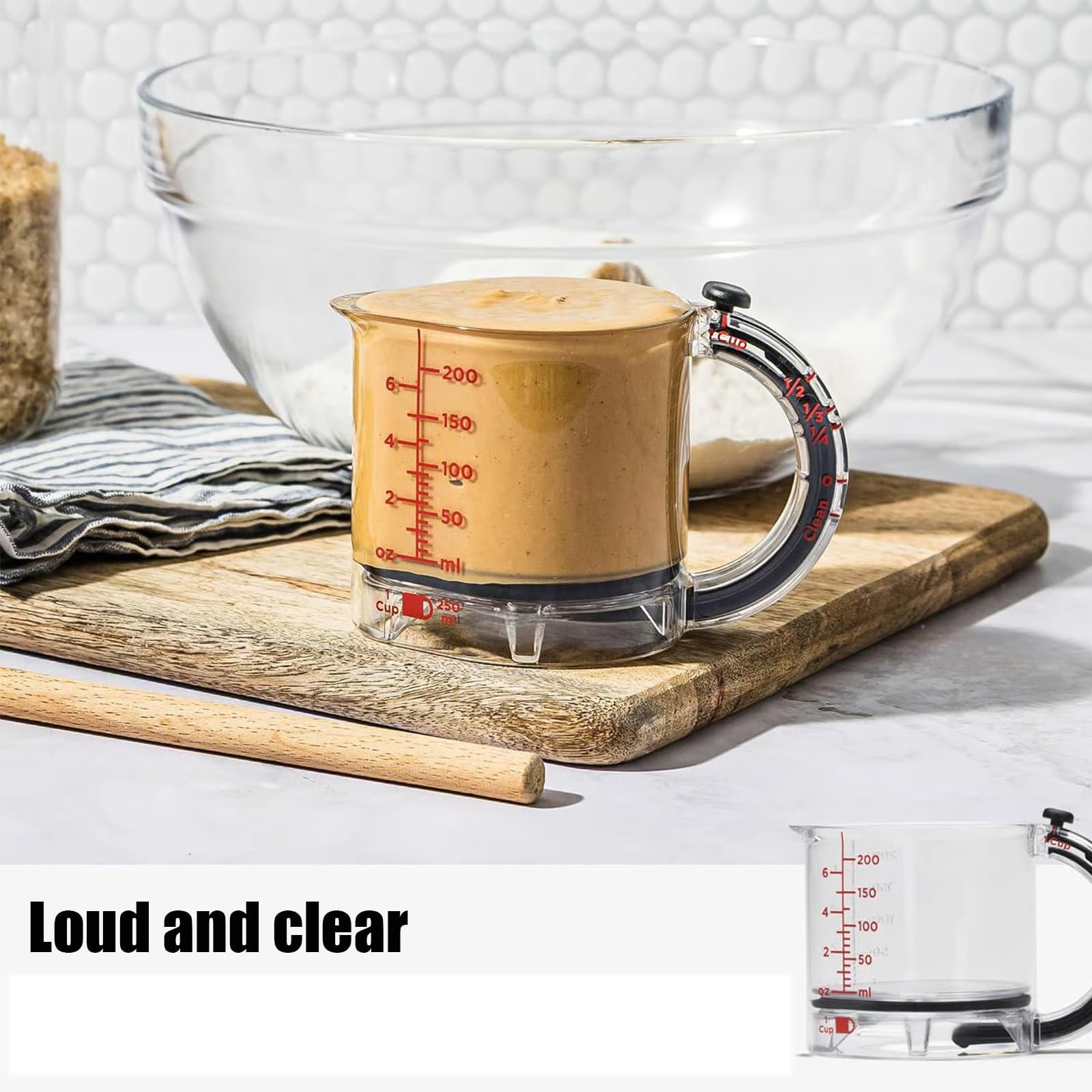 All-in-1 Adjustable Measuring Cup, 4 in 1 Adjustable Measuring Cup, No Waste DesignAdjustable, Multi-functional MeasuringCup with Seal Base, Easy to Clean, Push-In Measurings Cups