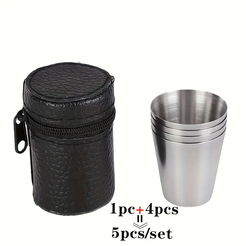 5pcs/set, Outdoor Practical Travel Stainless Steel Cup Mini Set, Whiskey Cup