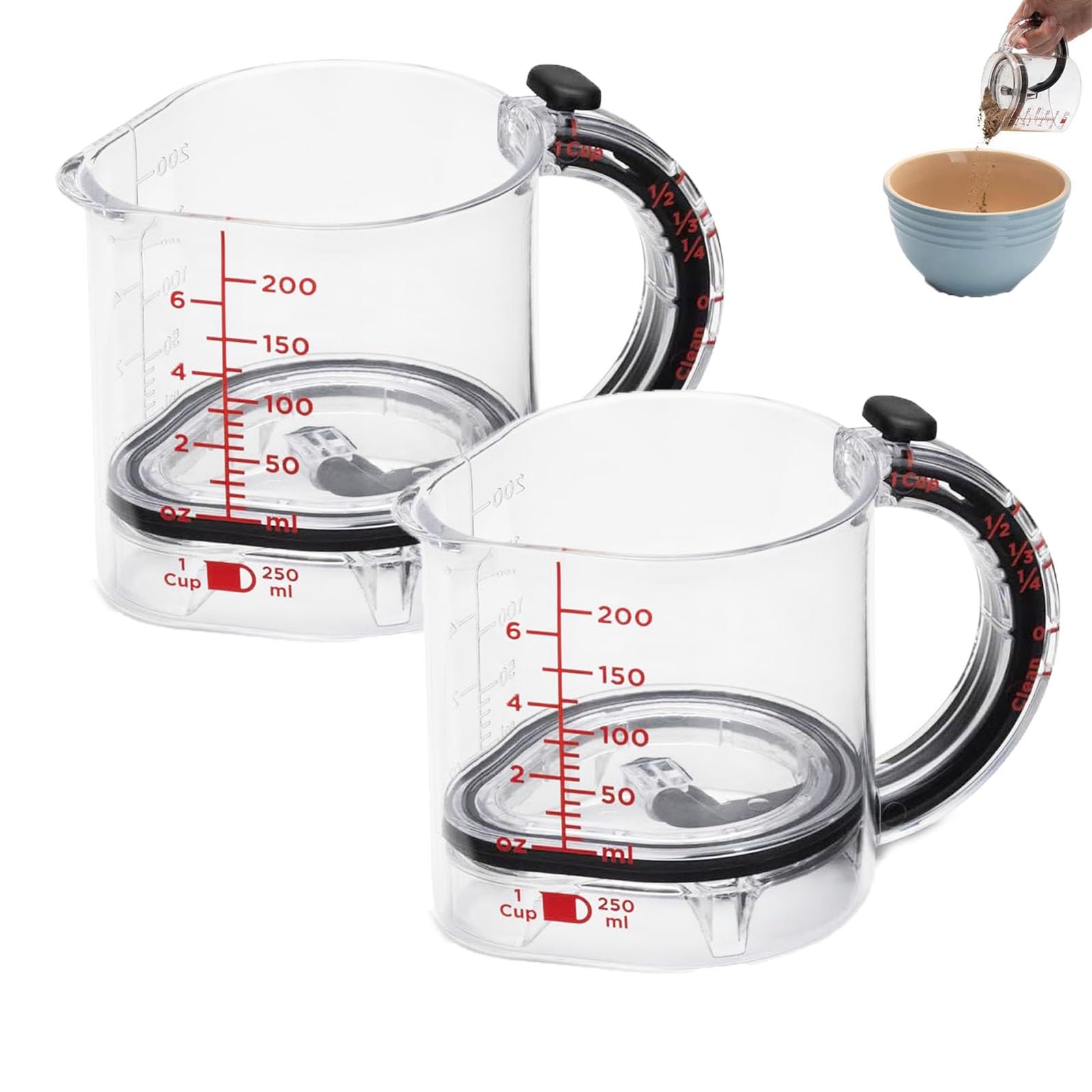 All-in-1 Adjustable Measuring Cup, 4 in 1 Adjustable Measuring Cup, No Waste DesignAdjustable, Multi-functional MeasuringCup with Seal Base, Easy to Clean, Push-In Measurings Cups