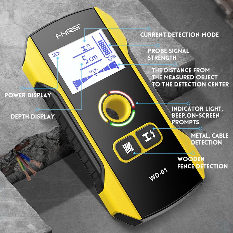FNIRSI WD-01 Metal Detector Wall Scanner with Newly Designed Positioning Hole for AC Live Cable Wires Metal Wood Stud Find
