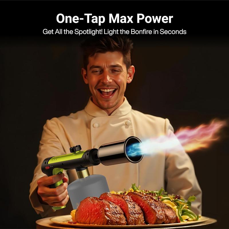 Powerful Propane Torch(Propane Tank Not Included),With One-Touch Max Fire Button and Safety Lock, Adjustable Blow Torch for Sous Vide Searing Steak, BBQ, Cooking,Grill, Campfire, Fireplace,Charcoal Wood