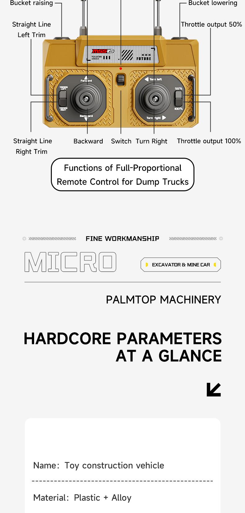 BRRRRT 1/64 Mini Forklift Toy,Remote Control Excavator and Dump Truck Full Proportion Toy Set with Lights and Sounds for Adults Kids Boys and Girls RC Construction Vehicles