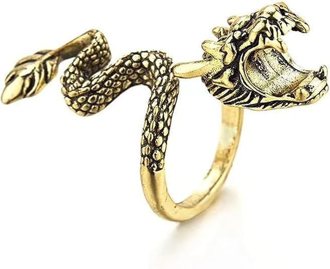 Lospveceial Gothic Punk Dragon Ring, Retro Adjustable Personality Smoking Ring, Pure Brass Domineering Exquisite Dragon Statues Ring for Men Women Jewelry Gift