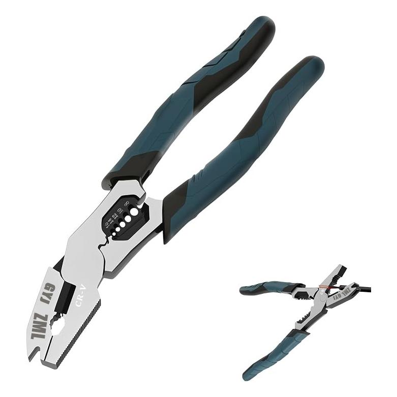  6-in-1 Multi-Function Wire Stripper Pliers Powerful cutting capability CR-V multi-function nail-pulling structure Chromium-vanadium steel construction Suitable for nails, iron wire, electrical wires, and cables