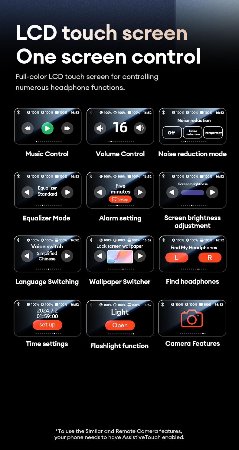 Product Introduction of HYUNDAI M100 Clip On Ear Headphones With Audio-Visual Future Touch Screen, Audio Wireless Headphones for Music & Phone Calls,Sport Waterproof & Sweatproof 3