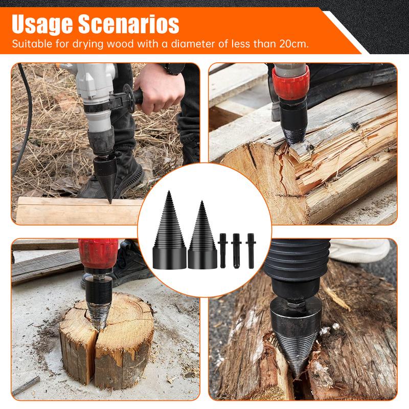 Firewood Splitter,32mm Firewood Splitting Bits,Simple Firewood Splitter,Heavy-Duty Electric Drill Bits,Detachable Screwdrivers,Suitable for Impact Drills,Electric Hammers,Hand Drills (Round + Square + Hexagonal).