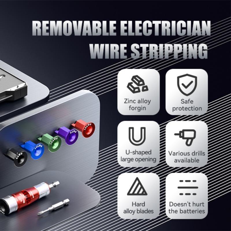 Product Introduction of KPKL&nbsp;9 in 1 Wire Stripper&nbsp;for Drill, Wire Stripping&nbsp;Tool and Twisting&nbsp;Connector&nbsp;Set,&nbsp;Quick Release Fitting Adjustable Cable Stripper,&nbsp;Wire Stripping Professional Electrician Tools Set（6/8/10/12/14 AWG） 6