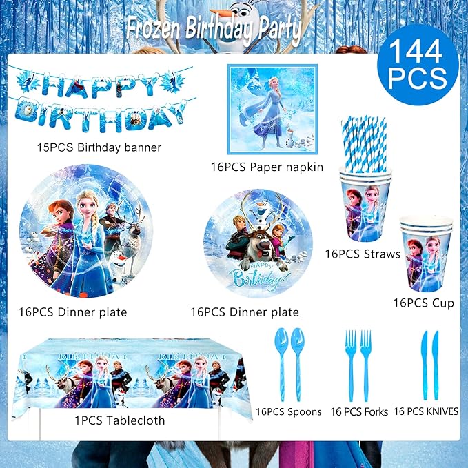 Birthday Party Supplies - 144 Piece Frozen Party Tableware Set
