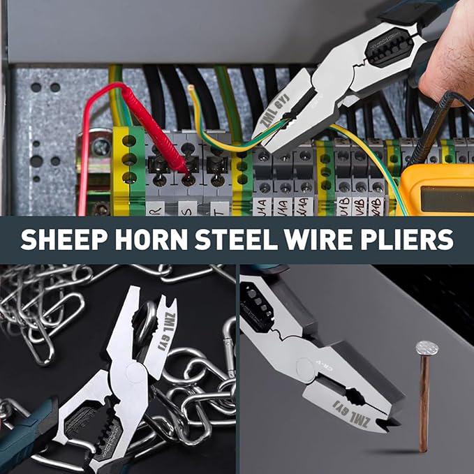  6-in-1 Multi-Function Wire Stripper Pliers Powerful cutting capability CR-V multi-function nail-pulling structure Chromium-vanadium steel construction Suitable for nails, iron wire, electrical wires, and cables