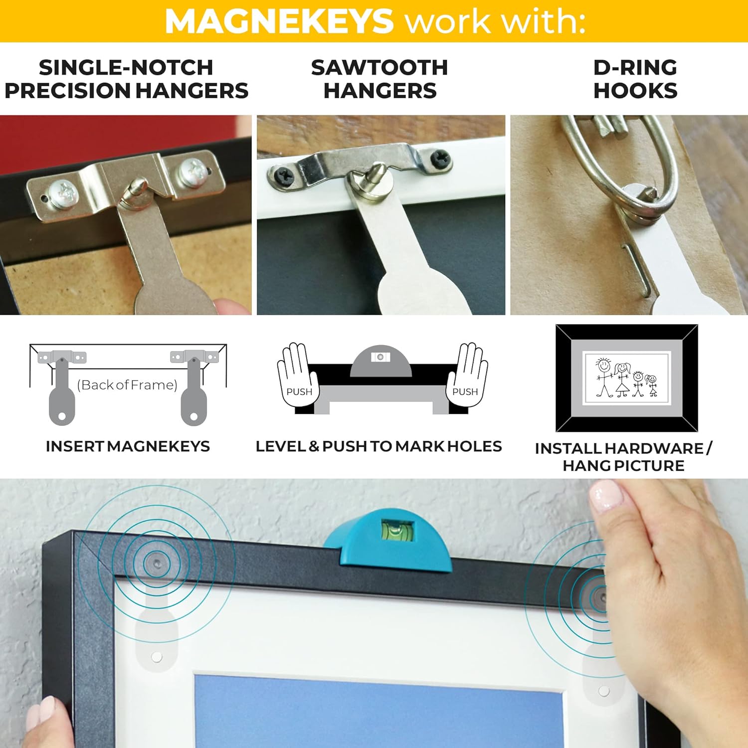 All-in-One Picture Hanging Kit - Picture Leveling and Hanging Tool- Wall Hanging Kit and Level Tool