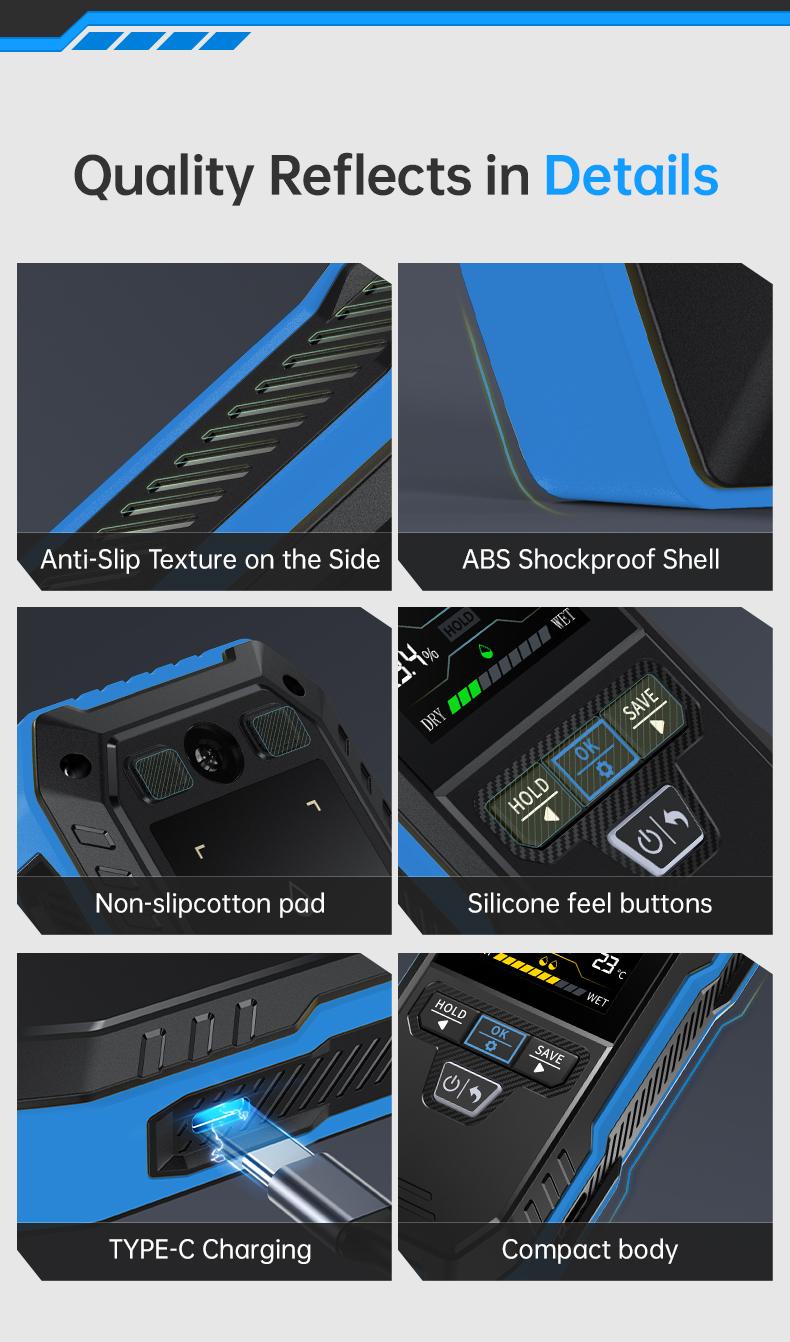 FNIRSI WMT-10 Rechargable Wood Moisture Meter Pinless 4-in-1 Detector with 2.4-inch Color Screen & 1000mAh Battery for Home & Building Use