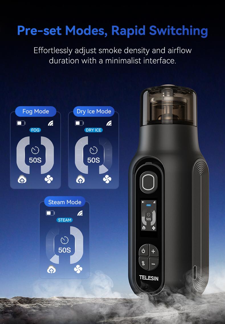 Product Introduction of TELESIN Mini Fog Machine, Portable Handheld Indoor Fog Machine With Removable Remote Control Dry Ice Effect Fog Machine, Professional Photography Fog Machine Shooting Video Microfilm Live Studio Stage Bar Dry Ice Effect Spray Small Studio Props instant 5