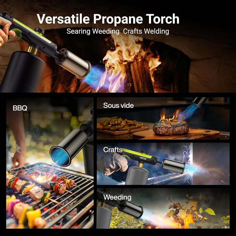 Powerful Propane Torch(Propane Tank Not Included),With One-Touch Max Fire Button and Safety Lock, Adjustable Blow Torch for Sous Vide Searing Steak, BBQ, Cooking,Grill, Campfire, Fireplace,Charcoal Wood